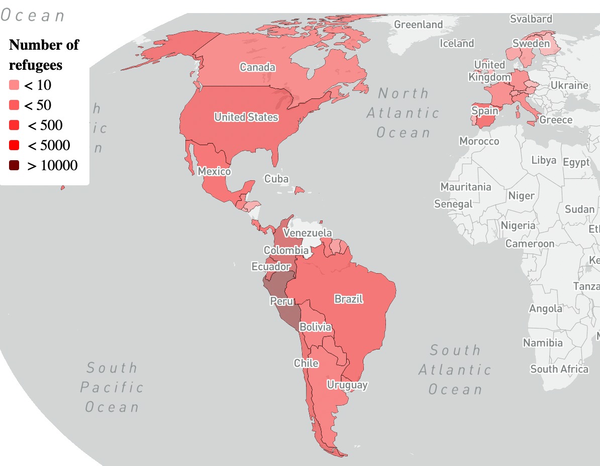 Mapbox choropleth map shows countries where venezuelans fled to in 2021